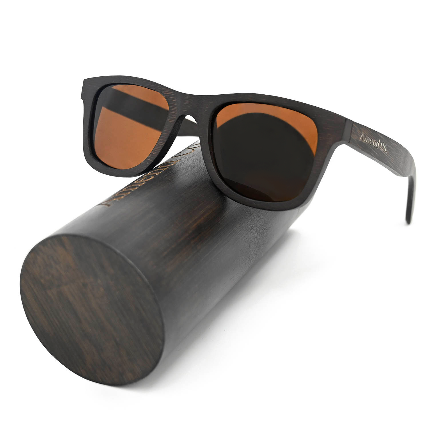 Unisex brown bamboo sunglasses with bamboo case