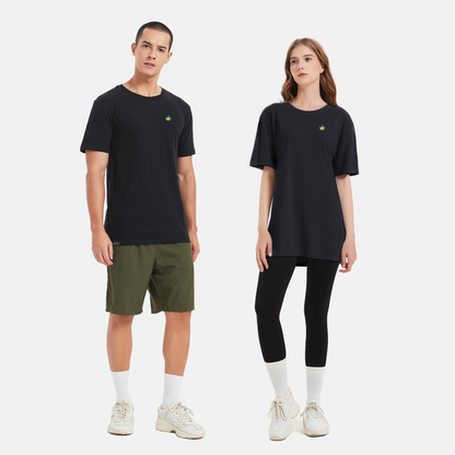 Sustainable clothing, the Amend Co. black logo T-shirt is a testament to sustainability, made from organic cotton to reduce environmental impact