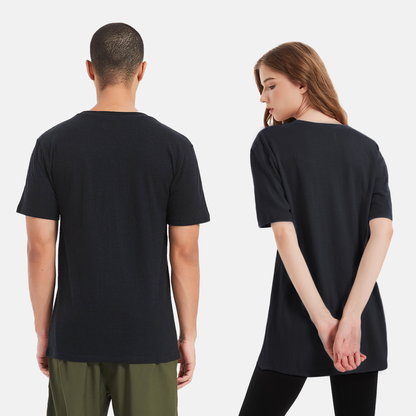 Eco-friendly elegance, Amend Co. black logo T-shirt is a commitment to sustainability, made from organic cotton