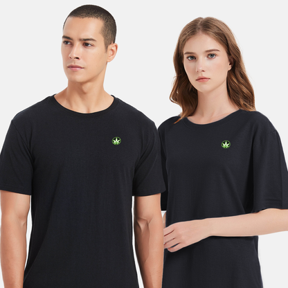 Innovative eco-fashion, this black logo tee showcases a natural design, featuring organic materials for a sustainable wardrobe choice