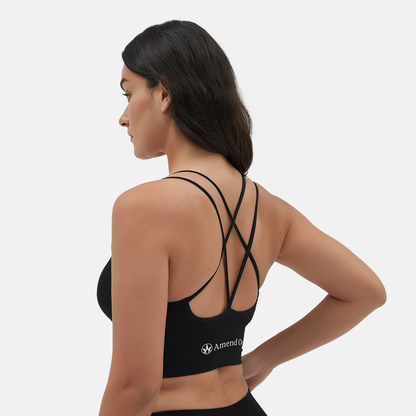 Amend Co. light support padded black sports bra, workout, performance, yoga, casual wear, womens