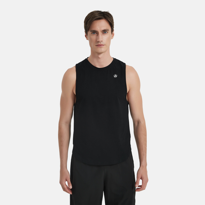 Amend Co. sustainable black tank top, activewear, workout, performance, yoga, mens