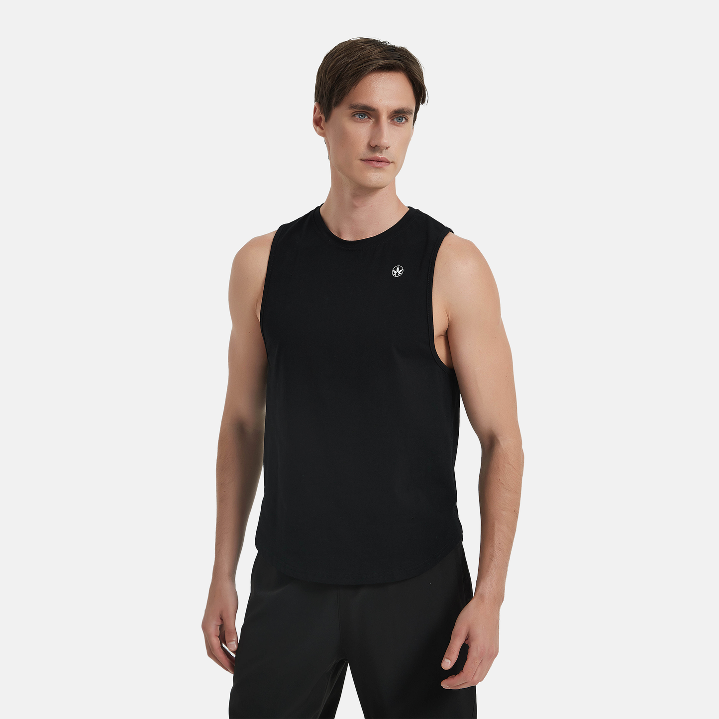 Amend Co. eco-friendly black tank top, activewear, workout, performance, yoga, soft, mens