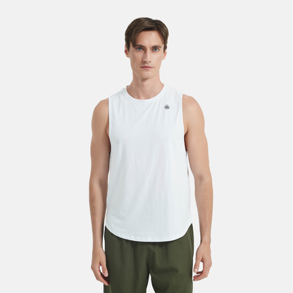 Amend Co. sustainable white tank top, activewear, workout, performance, yoga, mens