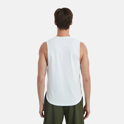 Amend Co. eco-friendly white tank top, activewear, workout, performance, yoga, comfort, mens